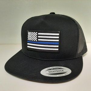 Thin Blue Line Mesh Snapback Ball Cap Hat Black